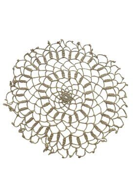 Round Crochet Doily Beige Lace Openweave Pattern 8" Diameter Handmade Vintage